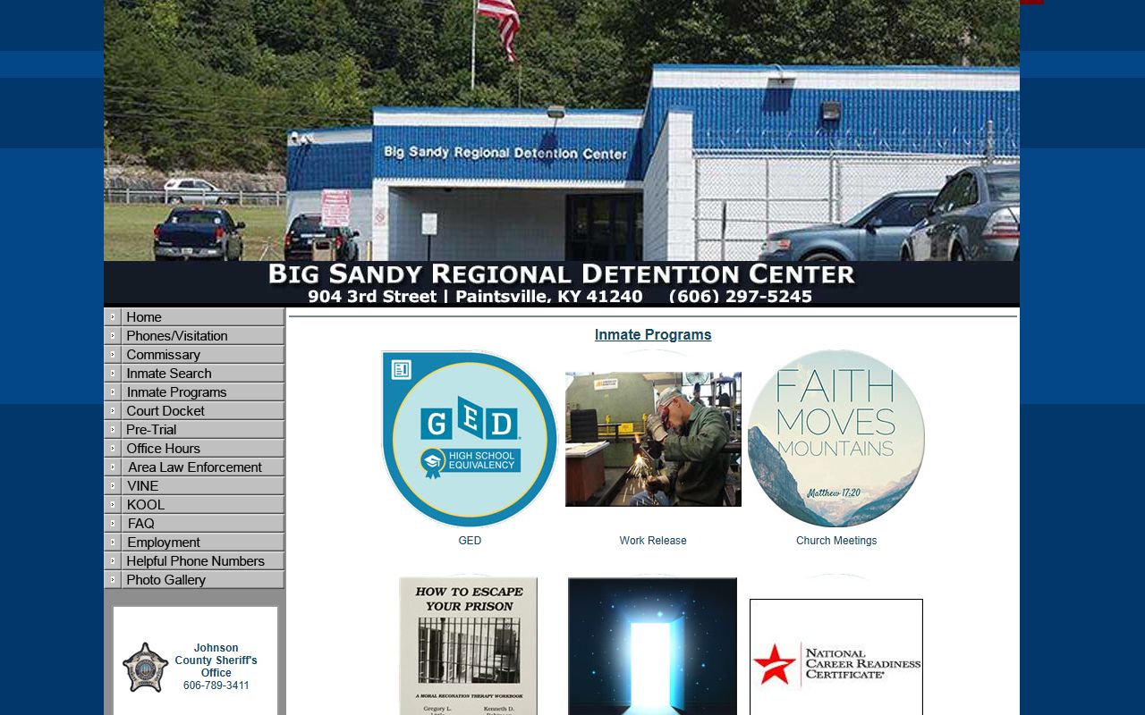 Big Sandy Regional Detention Center inmate programs for Martin County jail custody