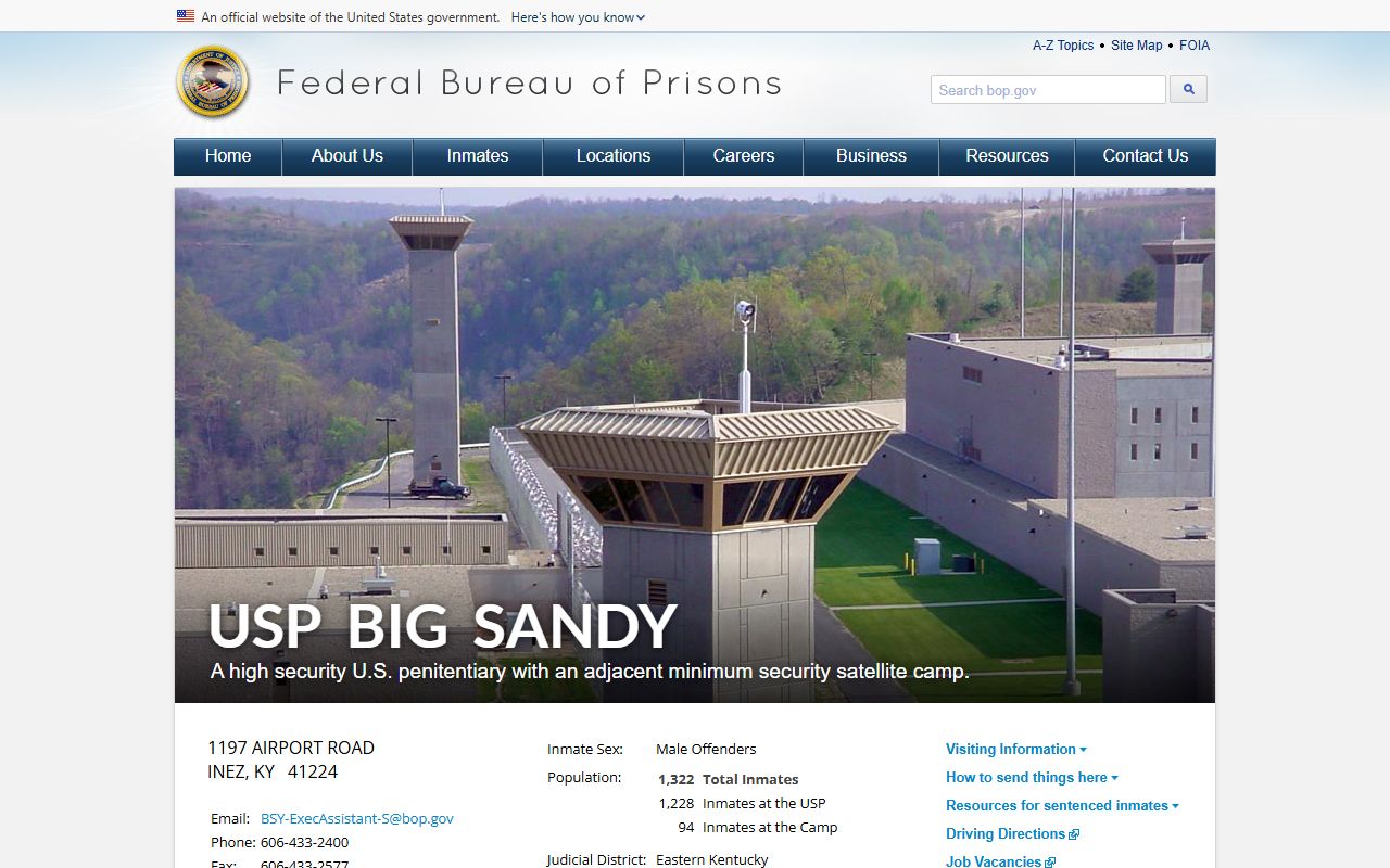 Martin County inmate population federal facility page for USP Big Sandy